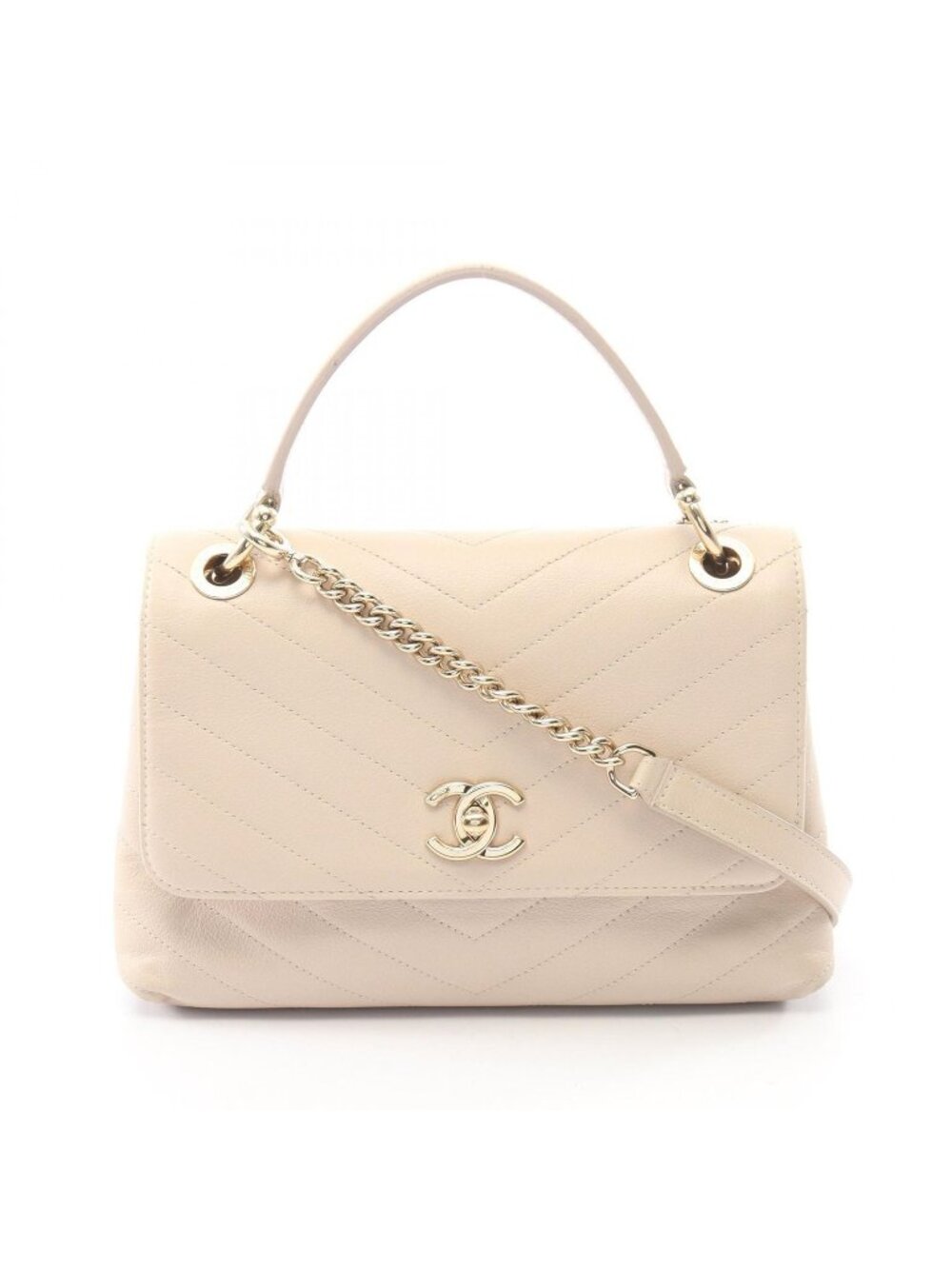 Chanel Handbag Shecc Stitching 2-Way Light Beige Ladiesskin Stitch Top Handle